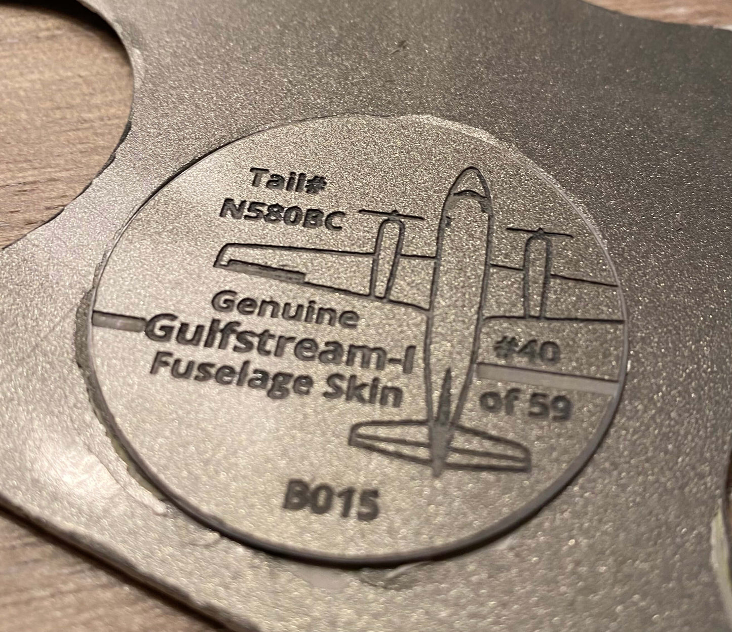 Gulfstream I (G-159) Tail # N580BC Fuselage Skin Challenge Coin - B015